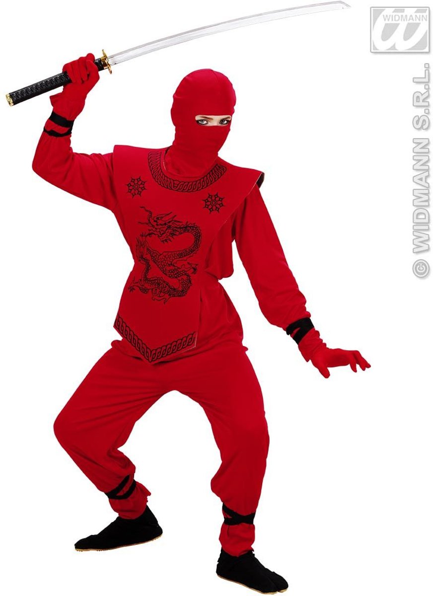 Ninja & Samurai Kostuum | Kyoto Rode Ninja Kostuum Jongen | Maat 128 | Carnaval kostuum | Verkleedkleding